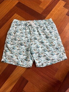 J. Crew Light Blue Tropical Print Swim Trunks